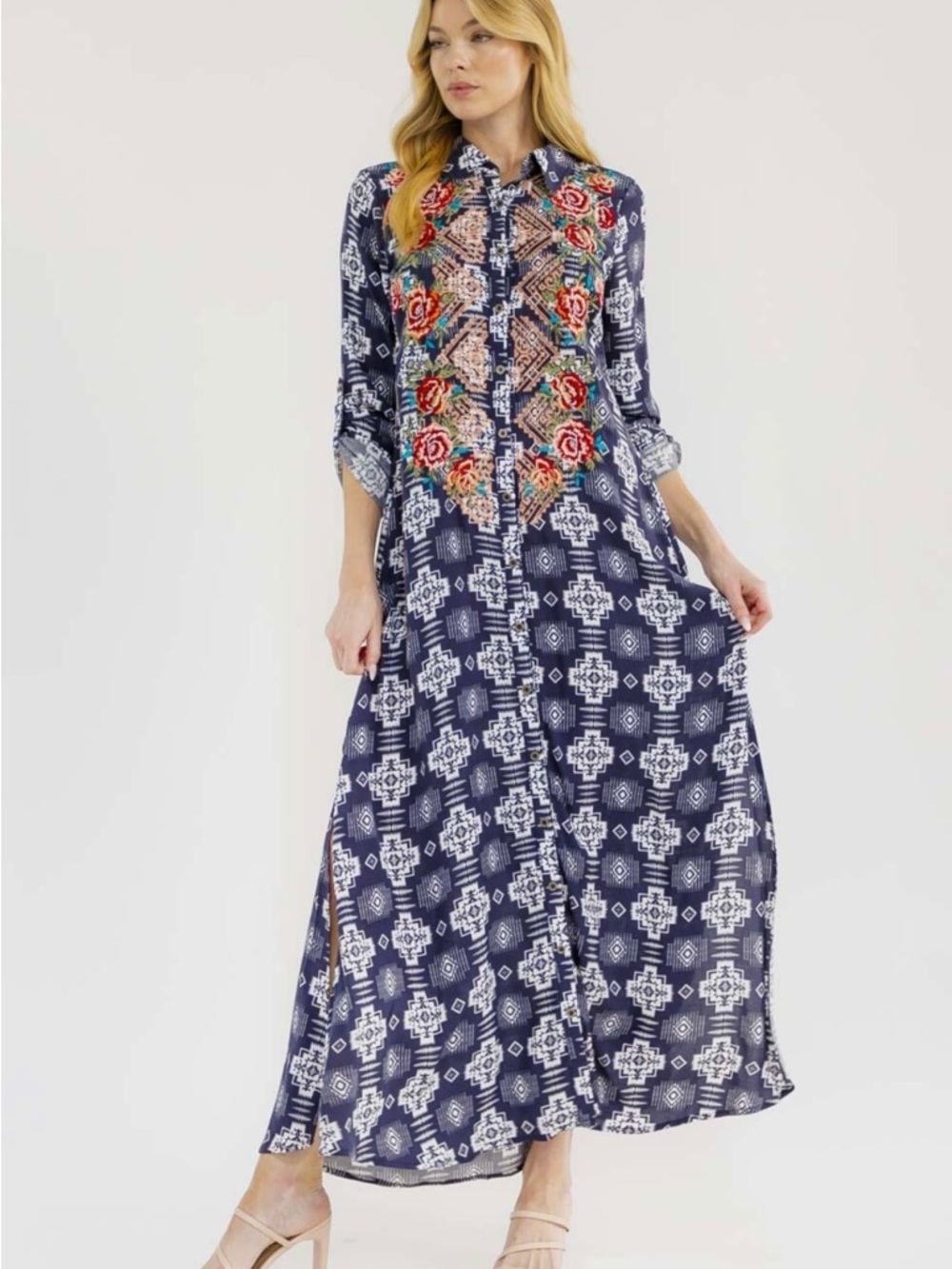Embroidered Maxi Shirt Dress 💙 💐